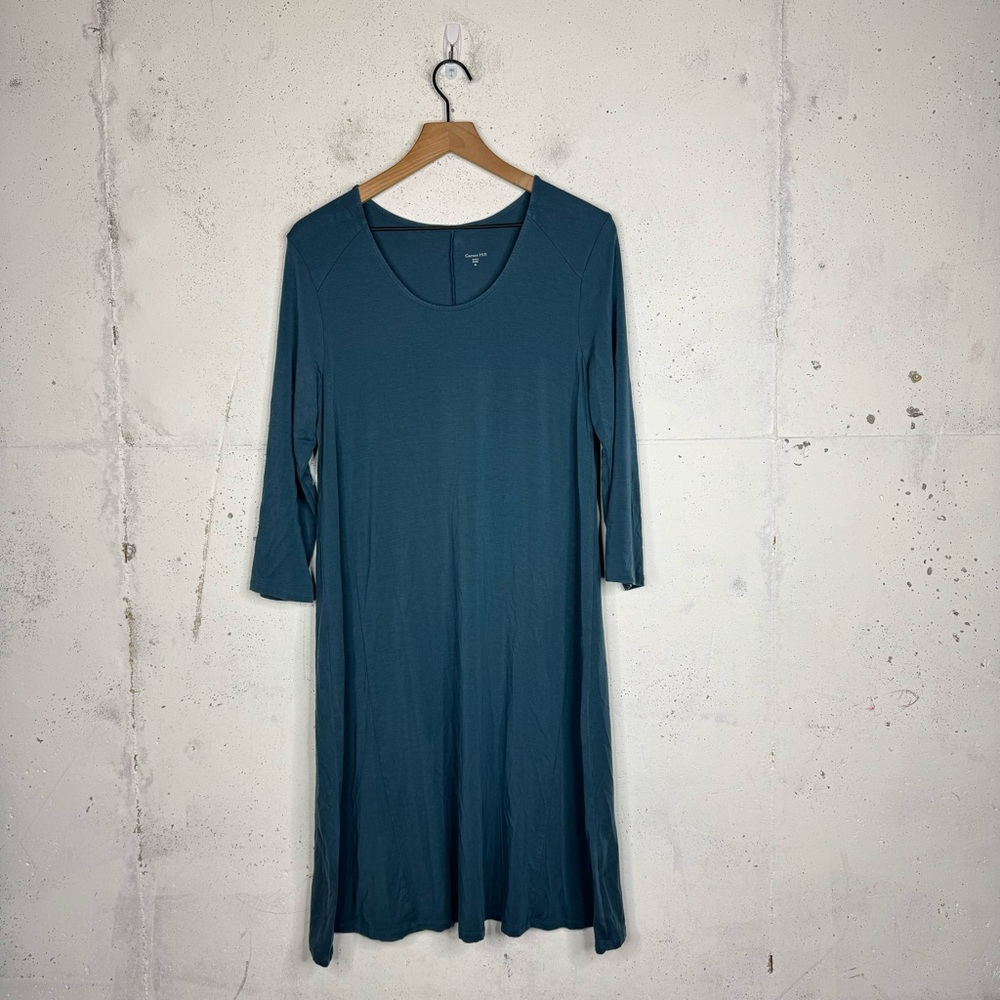 Garnet Hill Scoop Neck Trapeze Long Sleeve Dress Tencell Medium